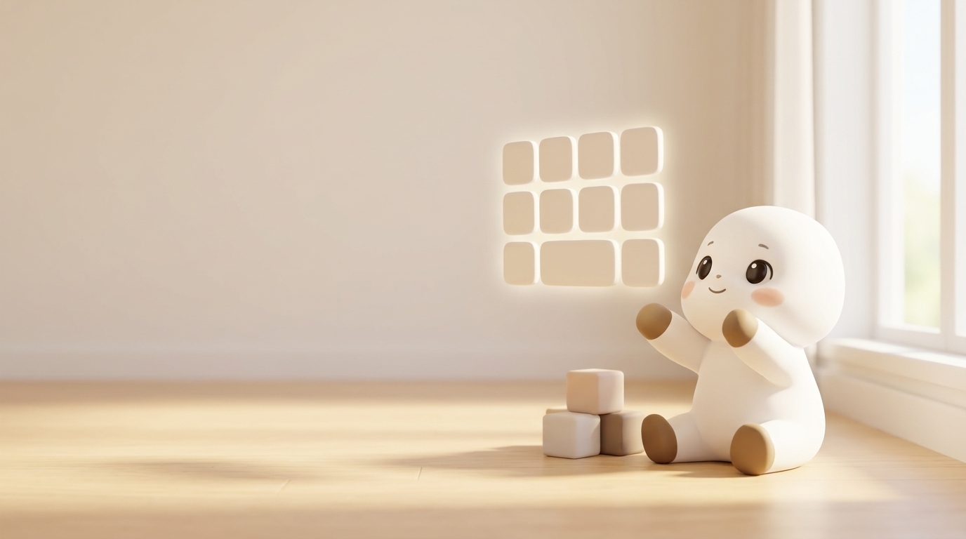 Ongito character arranging tidy blocks like a dashboard